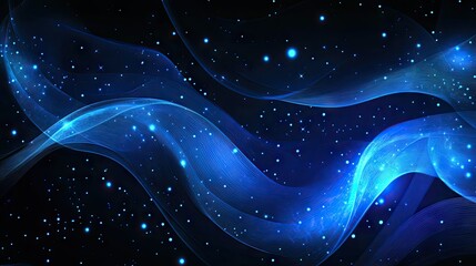 Poster - Abstract digital background featuring flowing blue waves and sparkling particles. creating a serene and dynamic atmosphere suitable for technology and design themes