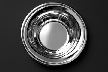 Poster - Polished Chrome Bowl from Above on Dark Gray Surface Studio Shot Metalwork Design Circular Shape Shiny Object