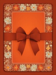 Aufkleber - Decorative Gift Card Design Featuring a Floral Border and a Red Ribbon Bow Suitable for Various Occasions