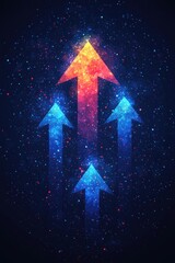 Poster - Colorful arrows pointing upward in a vibrant cosmic space background