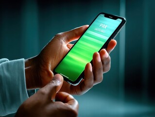 Poster - Close-up of a smartphone screen showing app interface in a glowing light