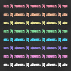 Wall Mural - Set of Horizontal Seamless Borders Chalk Drawn Sketches of Scribbles of Rainbow Colors.