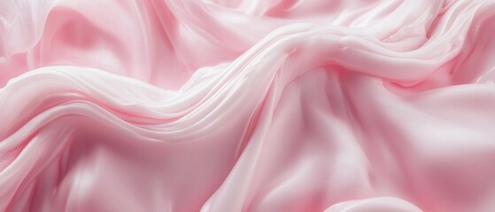 Poster - Abstract Pink Fabric Waves Background Close-up Smooth Silk Texture Soft Light Delicate Material Elegant Design Feminine Aesthetic