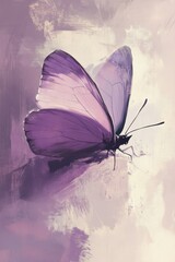 Poster - Purple Butterfly Resting Wings Open Abstract Style Close-Up Artistic Illustration Digital Painting Delicate Beauty