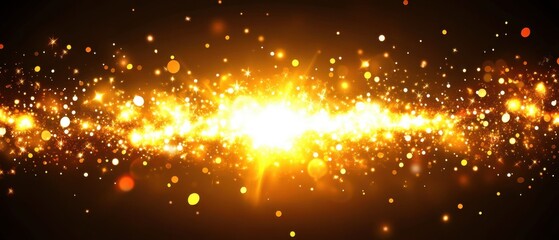 Poster - Abstract golden light explosion with sparkling particles on dark background for festive designs and celebrations