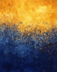 Poster - Abstract art painting showing gold merging into blue color field with textured surface and splattered effect