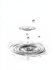 Poster - Water drop impact pencil drawing close up view creating ripples and splash art on white background studio shot minimalist