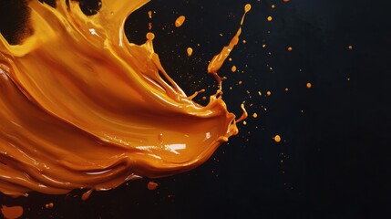 Aufkleber - Dynamic splash of vibrant caramel paint against a dark background artistic high angle shot studio art