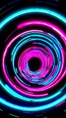 Poster - Dynamic neon light tunnel with pulsating circular motion