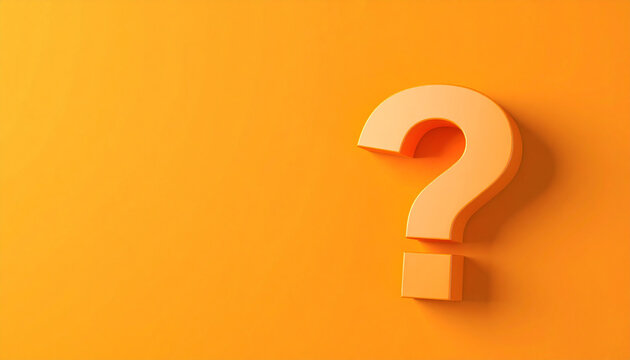 Question mark on orange background. 3D rendering. FAQ and QA. Problem solution.