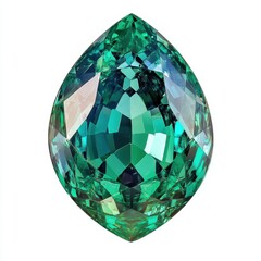 Poster - Pear Shaped Emerald Gemstone Close Up on White Background Faceted Jewel Precious Stone Green Color Luxury Jewelry
