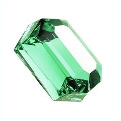 Poster - Emerald cut green gemstone on white background studio shot close up luxury precious stone mineral