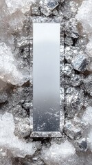 Poster - Rectangular Mirror Surrounded by Pyrite and Quartz Crystals Close Up Abstract Studio Shot