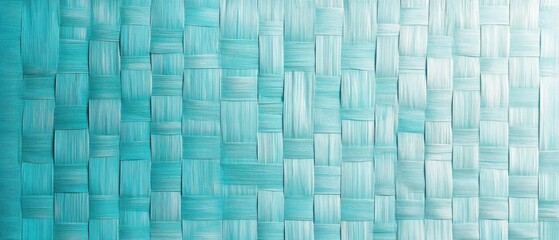 Poster - Woven Aqua Texture Close-Up: Abstract Pattern of Interlaced Fibers in a Soft Blue-Green Hue, Overhead Shot