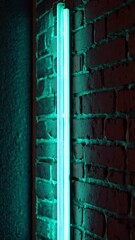 Poster - Neon light illuminates shadowy brick wall: urban style and modern ambiance