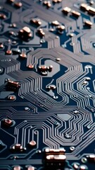 Poster - Dynamic closeup of electronic circuit board with tracing patterns and copper components