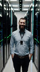Poster - Confident it professional walking in a modern data center with servers