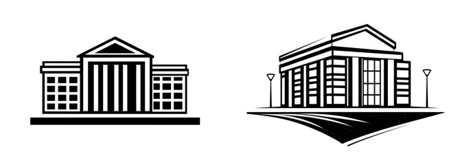 Poster - A blue real estate logo accompanies an abstract silhouette of a city building