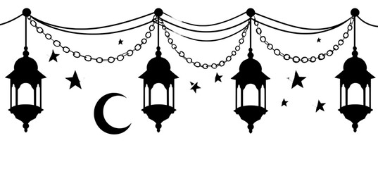 Poster - Ramadan kareem arabian lamp lanterns feature Islamic vintage kerosene lights, muslim ramadan karem old lanterns on a linear modern background