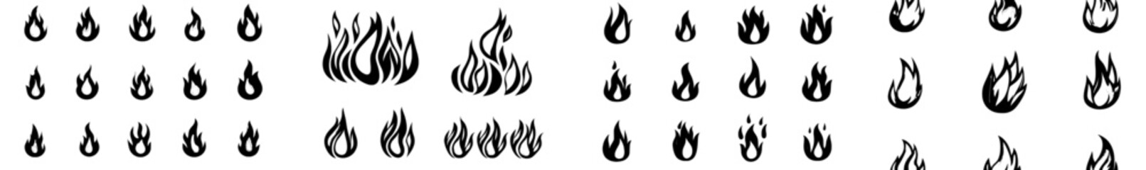 Aufkleber - The fire flame set features red and orange flames, along with a burning fire that evokes the heat of a wildfire or campfire, with its red and fiery flames, as well as hot symbols, all part of a
