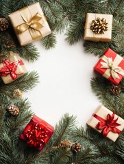 Aufkleber - Holiday Frame of Pine Needles and Presents Creating a Festive Atmosphere Ready for Celebrations