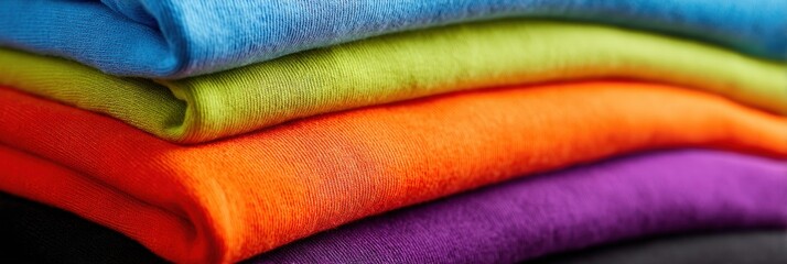 Aufkleber - Vibrant Folded Sweat-Resistant T-Shirts in Eye-Catching Colors Arranged Neatly in a Side Margin