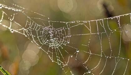 Delicate spider web glimmering with dewdrops nature macro photography morning light close-up view beauty of nature