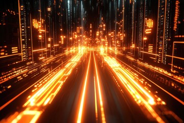Poster - Digital city tunnel, orange glow