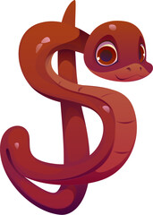 Poster - Dollar sign as cute snake character kids animal alphabet, funny zoo mascot font. Children typeface glyph, Cartoon type glyph abc for children education as funny brown reptile personage