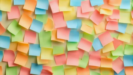 Aufkleber - Numerous colorful sticky notes adhere to a wall, creating a vibrant collage that symbolizes brainstorming, project management, and the generation of creative ideas