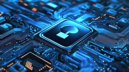 Poster - Futuristic motherboard with a question mark highlighting the digital world