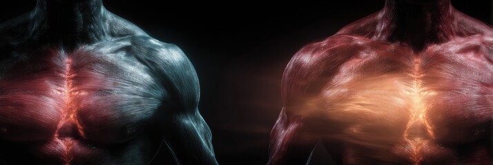 Poster - Muscles in Motion With a Double Exposure Effect Showcasing a Central Glow in a Dramatic Lighting Setup