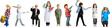 © master1305 - Collage. Group of children dressed in different profession outfits isolated on transparent background. Boys and girls as farmer, chef, businessman, scientist, pilot, builder, stylist, doctor