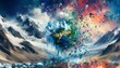 © MohamadMustafa - Environmental abstraction showing melting glaciers transforming into digital pixels and fragmented color blocks