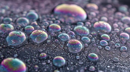 Poster - Close-Up of Colorful Soap Bubbles on Dark Background Surface