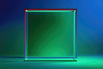 Aufkleber - Neon Square: An abstract, modern composition features a neon square, illuminated with vibrant green and blue lights against a gradient backdrop, creating a sense of depth and futuristic aesthetics.