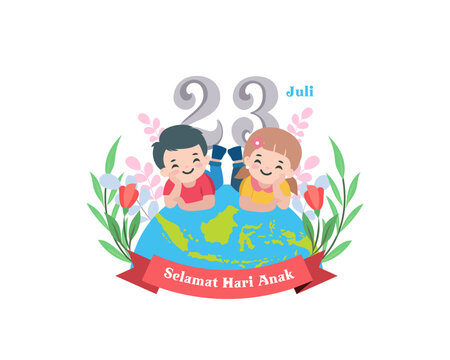 selamat hari anak is celebrated in Indonesia at 23 july . .happy child  vector template illustration