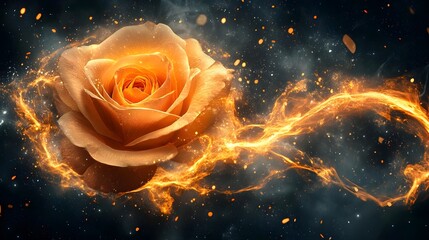 Wall Mural - Enchanting Rose with Ethereal Light and Flowing Gas Effects