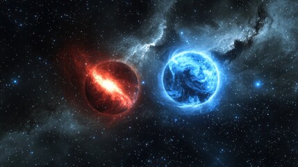 Wall Mural - a binary star system with one red and one blue star