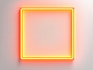 Poster - Neon square frame glowing on wall close up studio shot with copy space for text or graphic design element modern style
