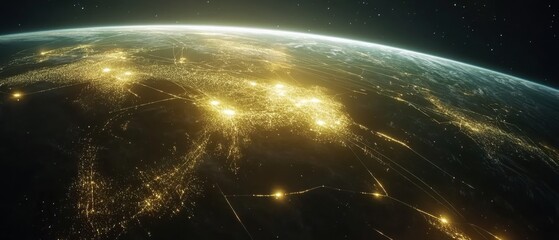 Poster - earth at night from space showing city lights and global connections in a cinematic view of the plan