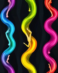 Poster - Colorful Abstract Figures in Fluid Shapes on Dark Background