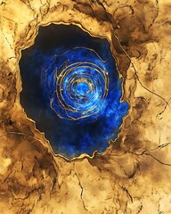 Poster - Abstract Swirling Blue Light in Golden Stone Circular Frame