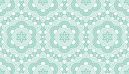 Aufkleber - Flower geometric pattern. Seamless vector background. White and green ornament