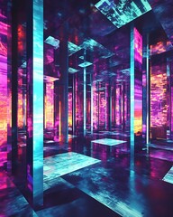 Poster - Futuristic Abstract Digital Environment with Vibrant Colors
