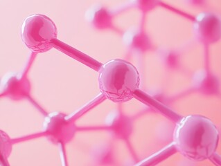 Poster - Pink Molecular Structure Illustration Close Up View of Atoms and Bonds Network Abstract Concept