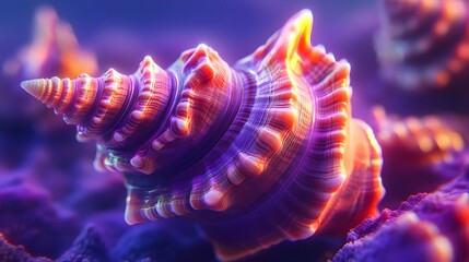 Wall Mural - Vibrant Underwater Scene with Glowing Shells and Colorful Details