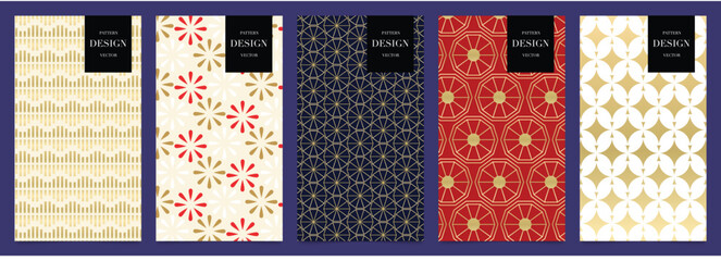 Aufkleber - Japanese patterns vector. Geometric shape and ornamental vector patterns and swatches. Design for fabric , wallpaper, banners and cover background.