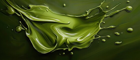 Poster - Abstract Green Paint Splash Close Up Artistic Still Life Detail Liquid Motion Fluidity Swirl Dark Background Studio Shot
