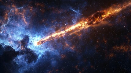 Wall Mural - a comet with a bright tail streaking through space